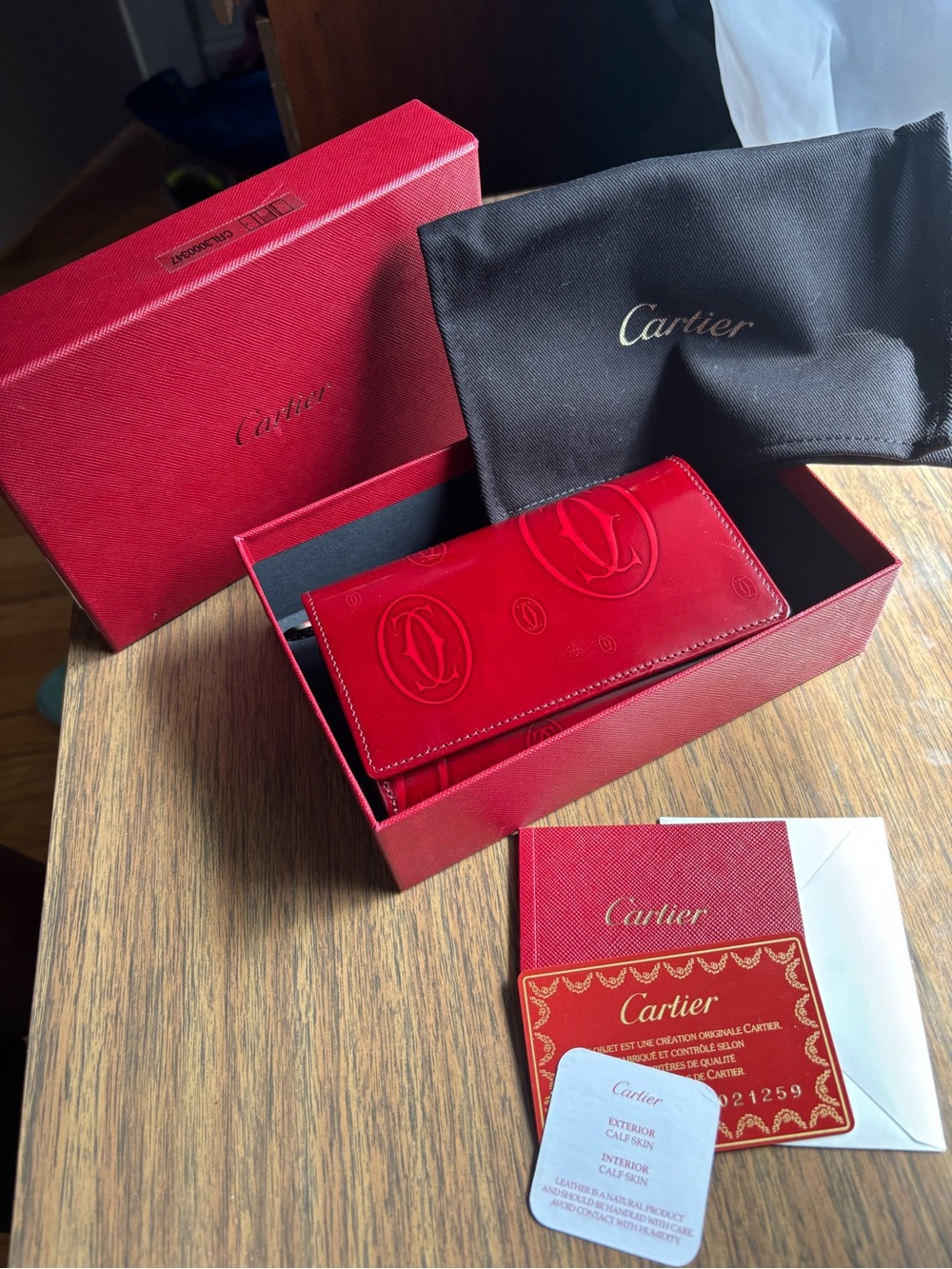 Vintage Cartier Happy Birthday Bifold Wallet 3000347 red burgundy patent leather